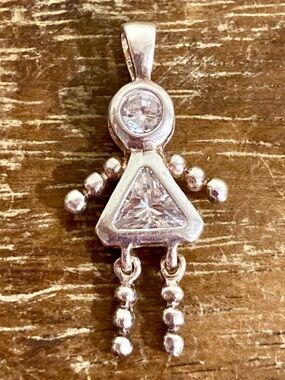 Silver Tone Woman / Mom Pendant with Clear Stones